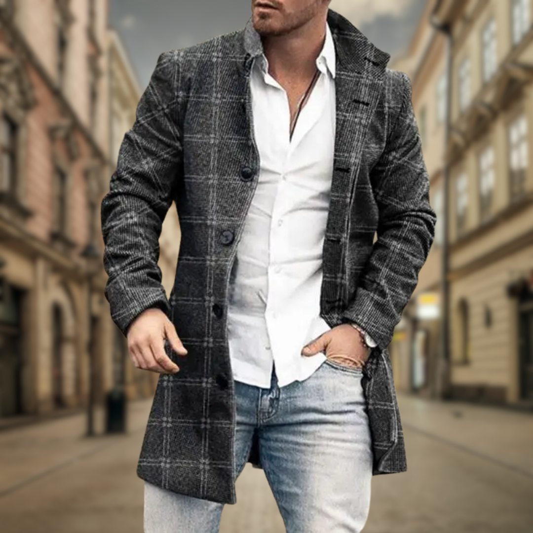 Abrigo Largo Elegante Adrián - Gris Estampado