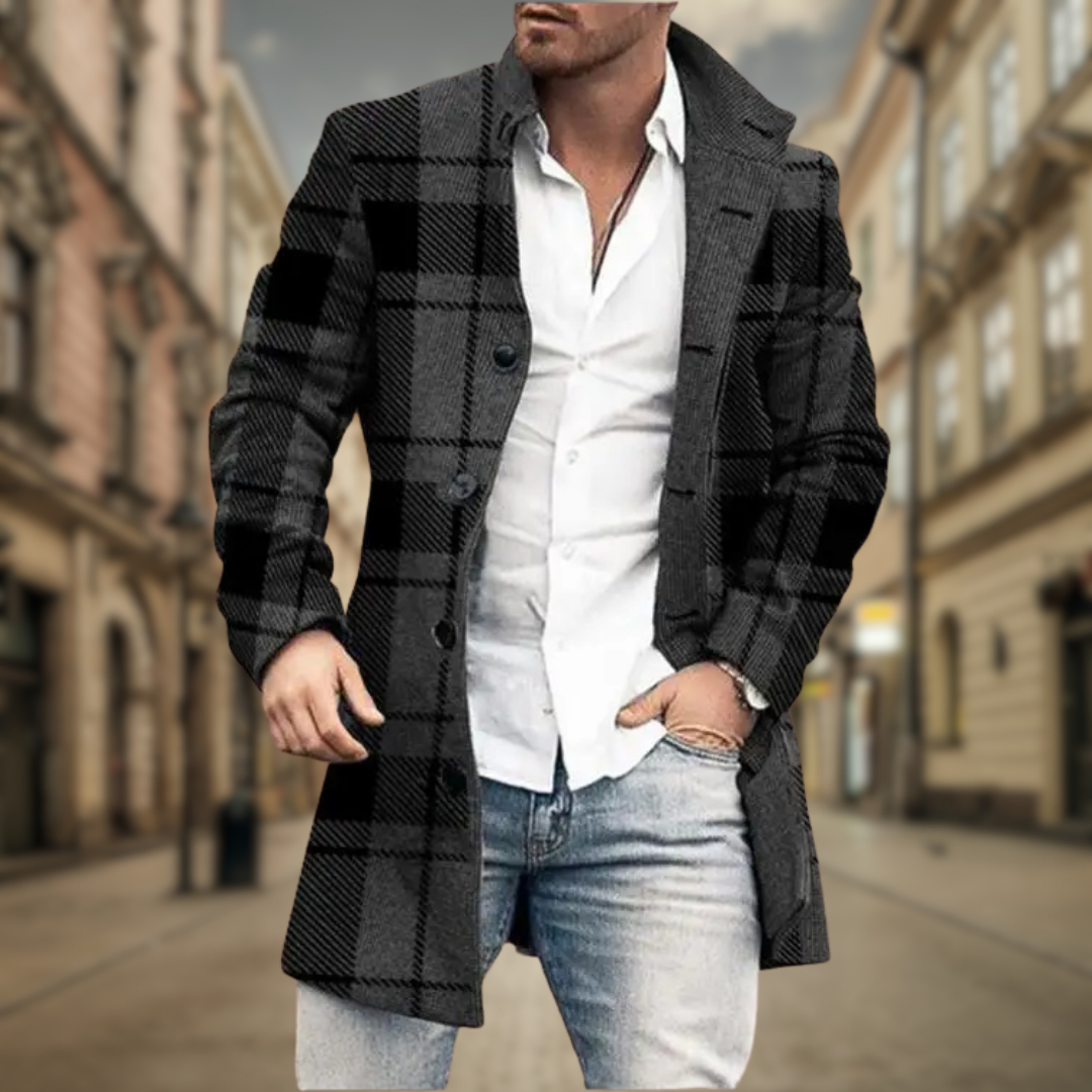 Abrigo Largo Elegante Adrián - Negro Estampado