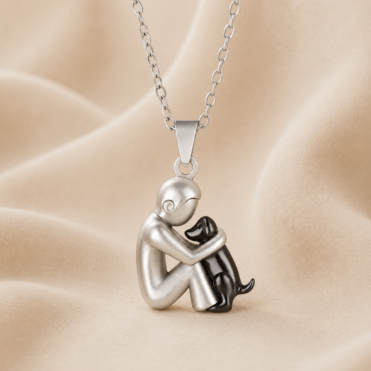 Collar con Colgante de Abrazo - Hombres / Negro