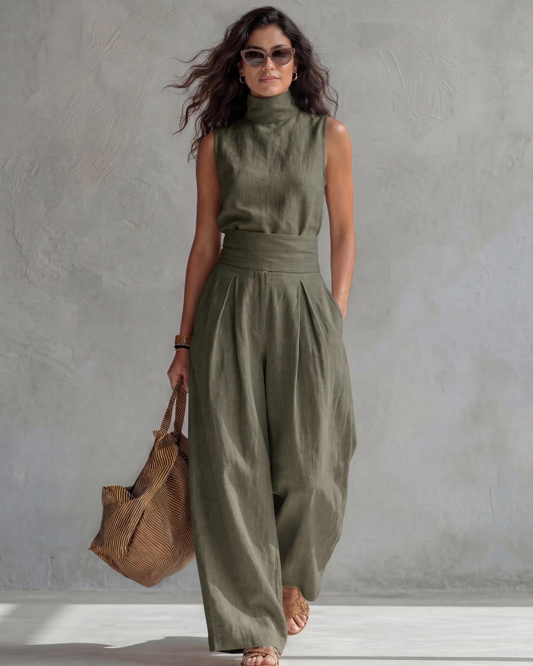 Maria | Conjunto Top y Pantalón Ancho Algodón Lino Rosa