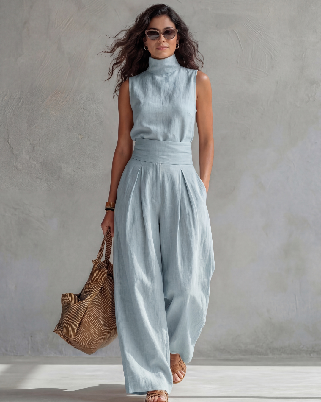 Maria | Conjunto Top y Pantalón Ancho Algodón Lino