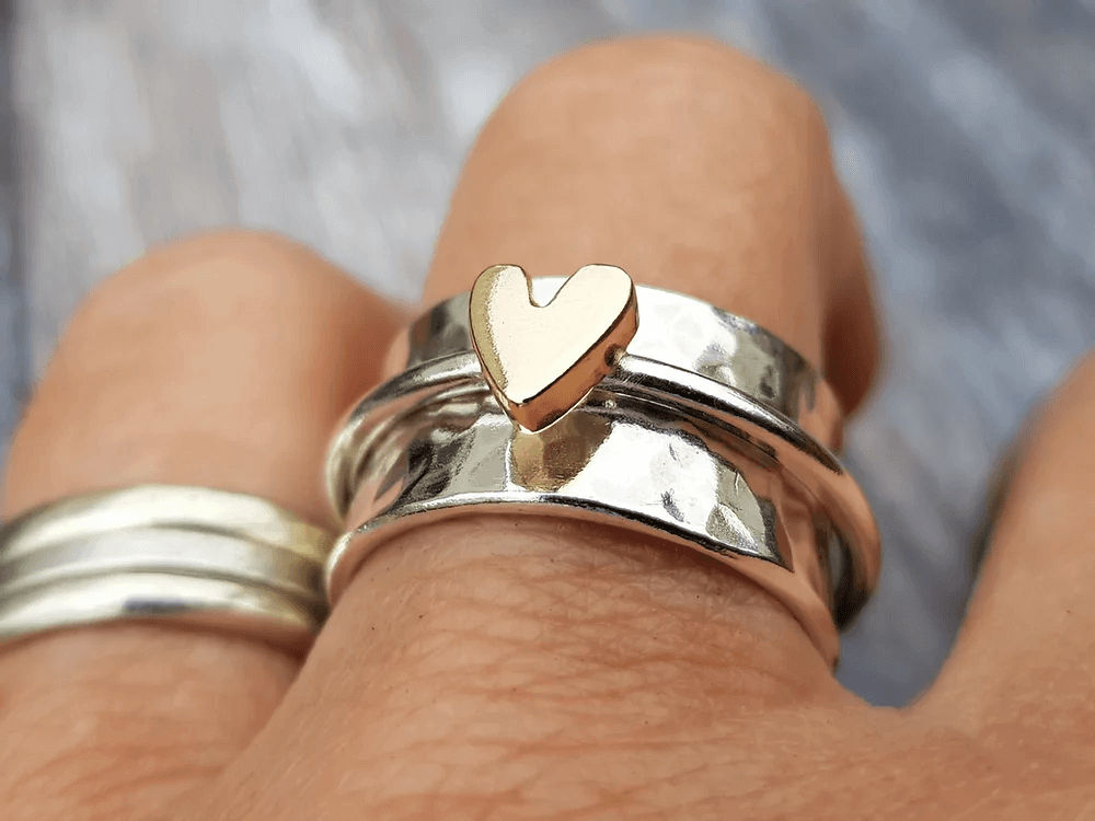 Mireia - Anillo de Plata Corazón Dorado