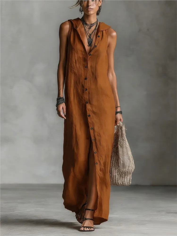 Camila | Vestido Algodón Lino con Capucha