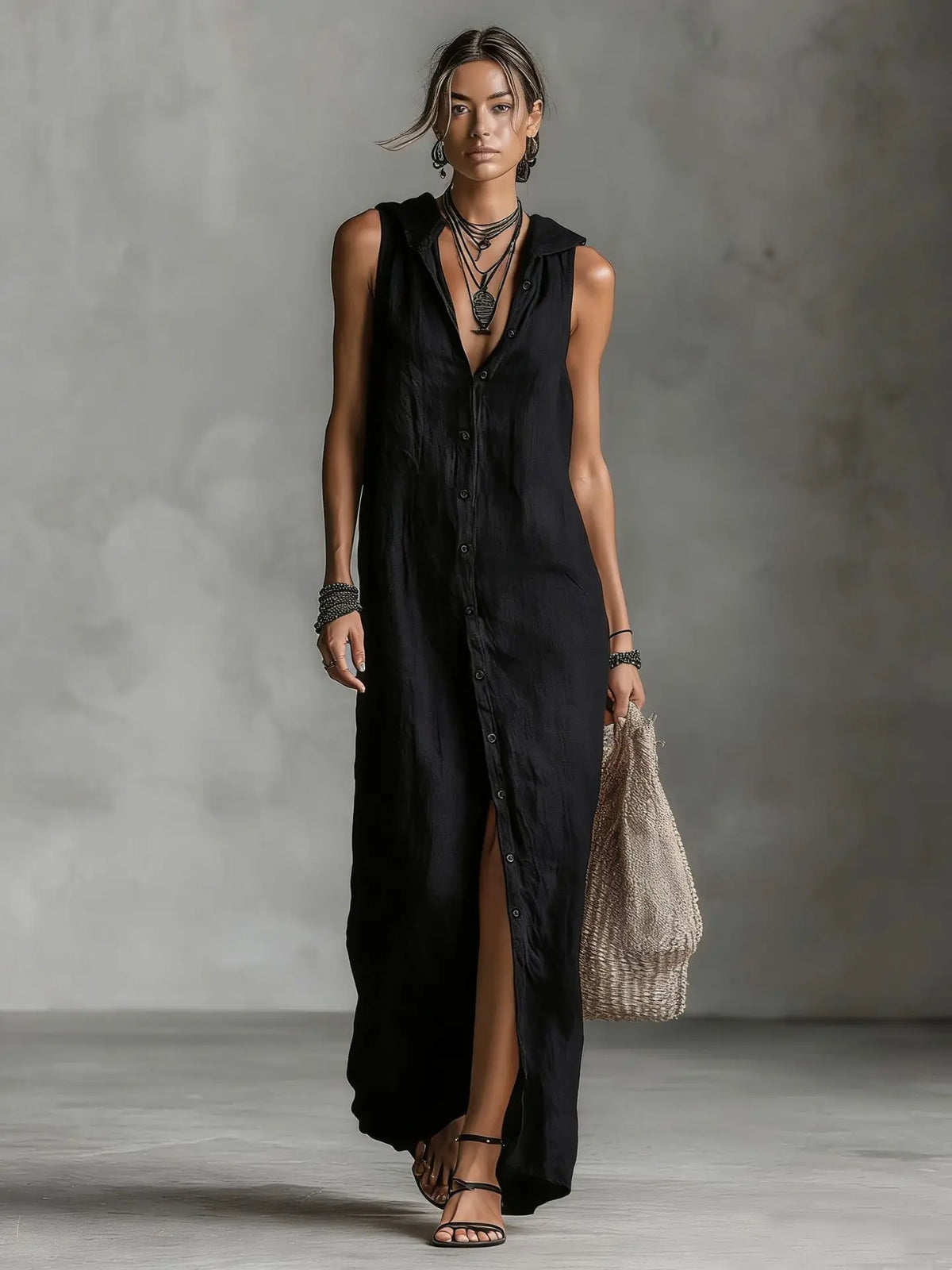 Camila | Vestido Algodón Lino con Capucha