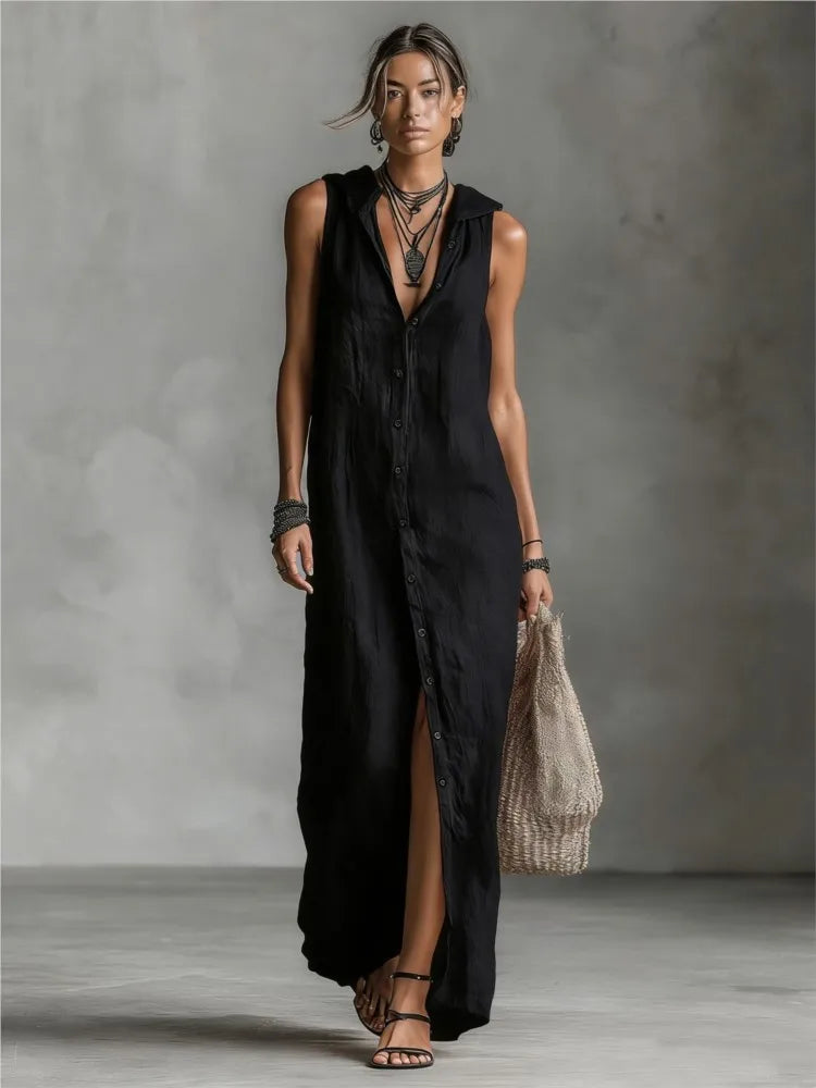 Camila | Vestido Algodón Lino con Capucha
