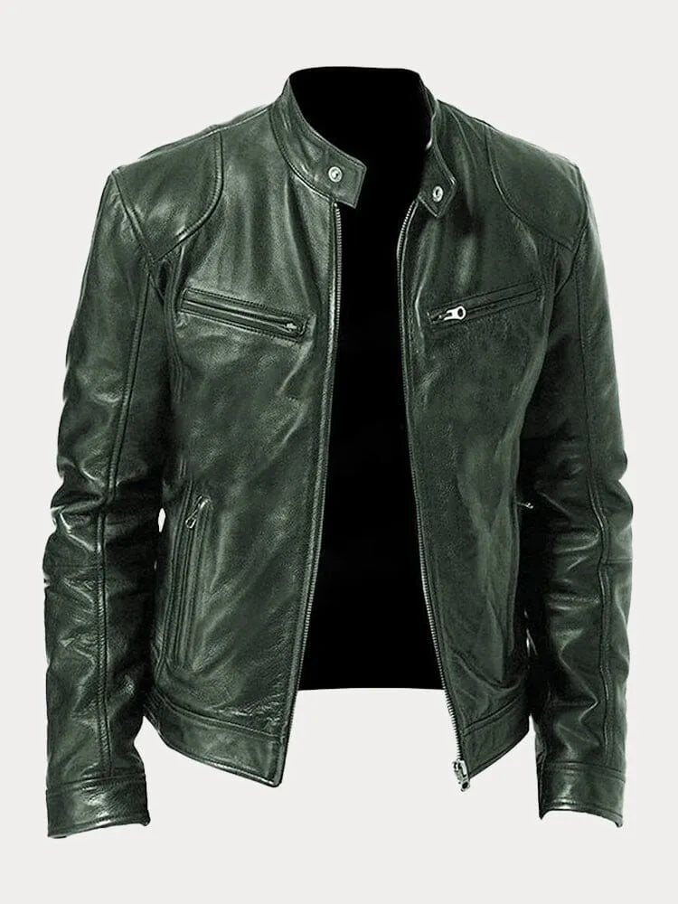 Chaqueta de Cuero Scott - Verde Militar