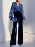 Elegante Mono Azul Con Rejilla