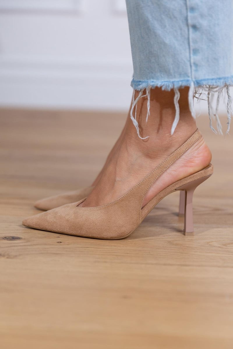 Marlena™ | Zapatos de tacón destalonados nude con tacón fino
