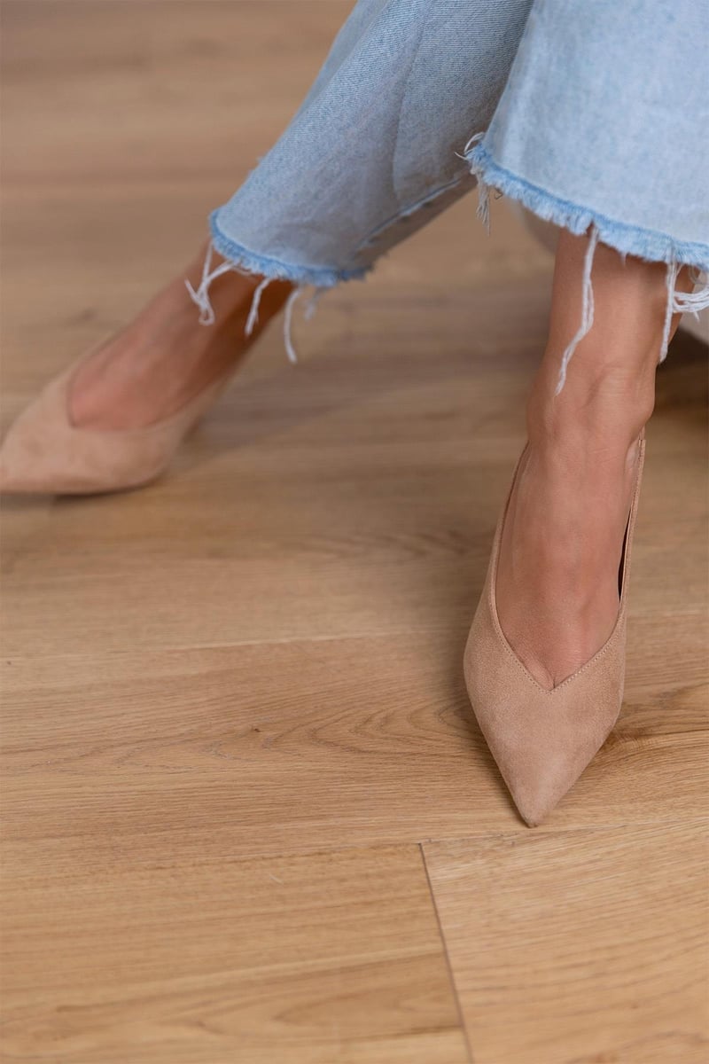 Marlena™ | Zapatos de tacón destalonados nude con tacón fino